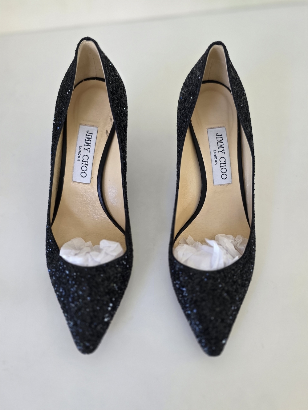 Jimmy Choo Black Glitter Pumps EU 39 US 8.5 Wedding Prom Graduation Heels - Picture 8 of 12